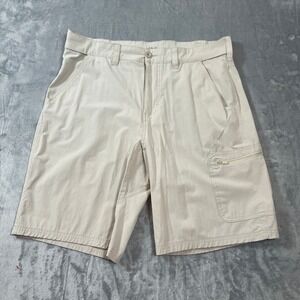 Huk Mens Performance Fishing Shorts Tan Beige Stretch Cargo Size 35 Waist